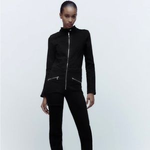 Zara moto denim black zipper jumpsuit boilersuit xs